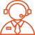 Orange icon of a customer service representative wearing a headset and tie.