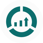 "Icon of a segmented circular chart surrounding a bar chart with an upward arrow, symbolizing data growth or analytics.